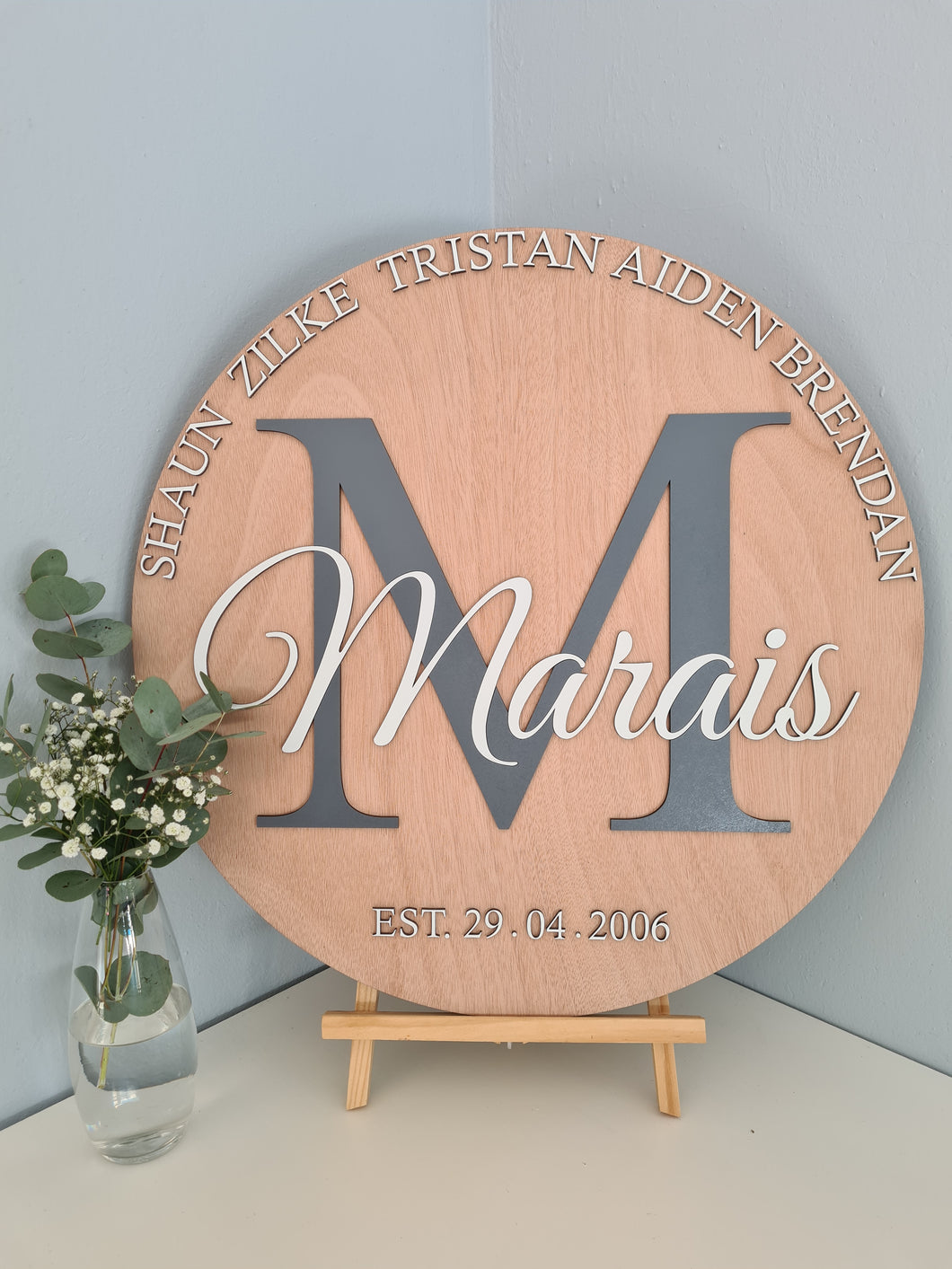 Round Wooden Family Name Plaque