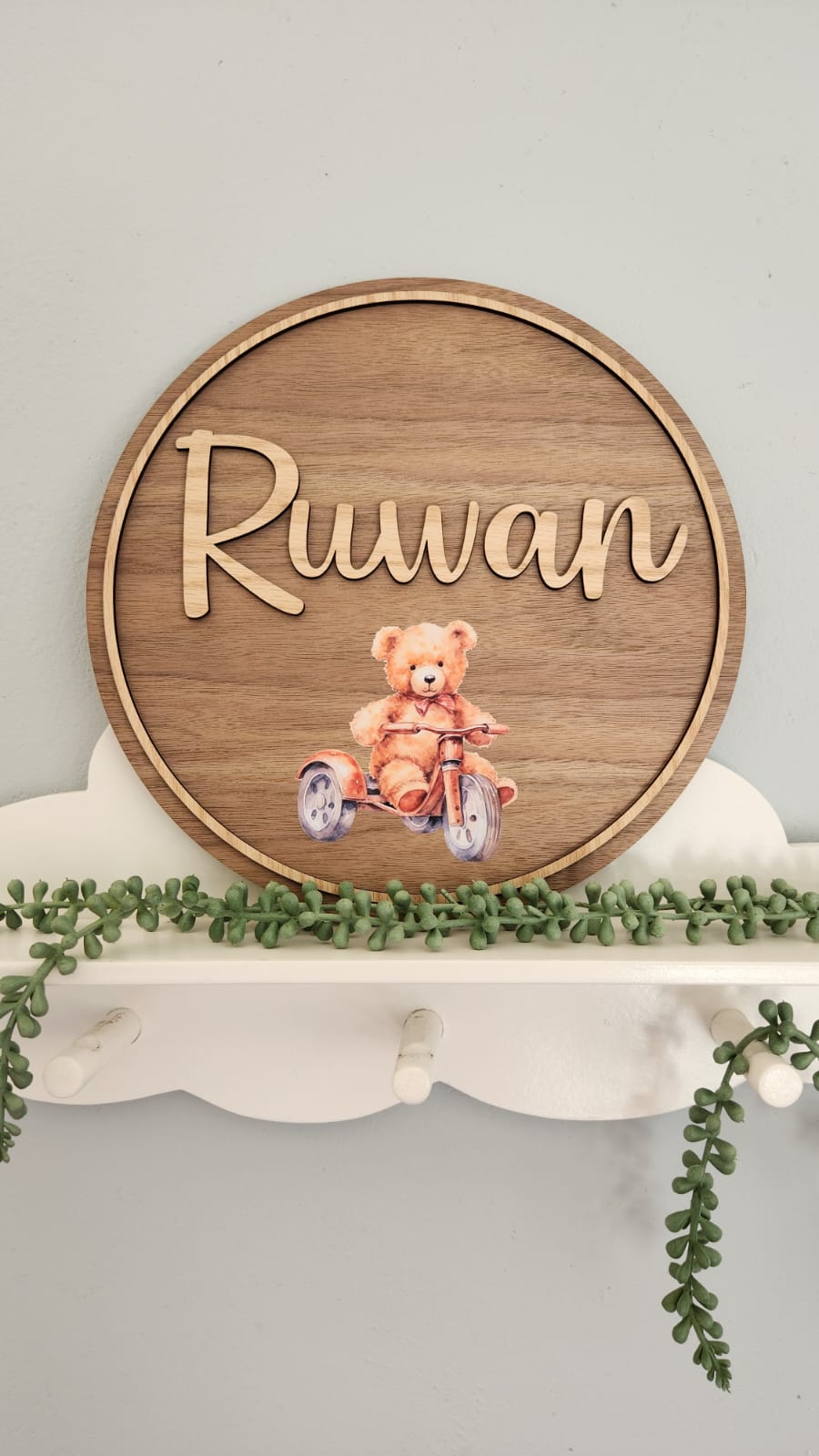 Themed round wooden name plaque (400mm)