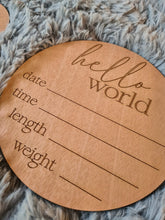 Load image into Gallery viewer, Wooden Birth Announcement with Akoume Veneer
