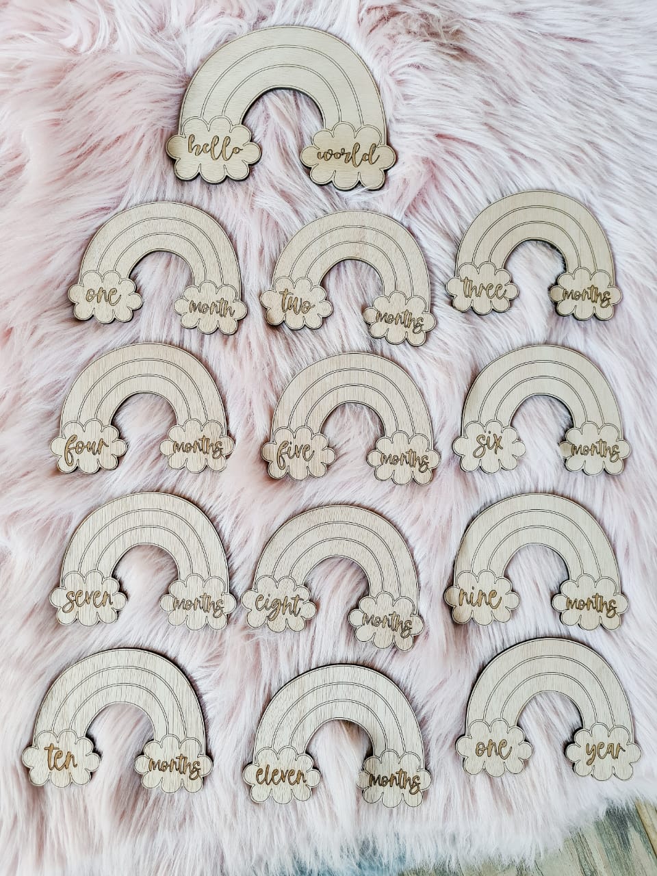 Wooden Rainbow Milestones Keepsakes and Birth Announcement