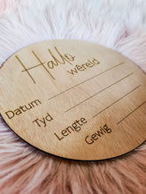 Load image into Gallery viewer, Wooden Birth Announcement with Akoume Veneer
