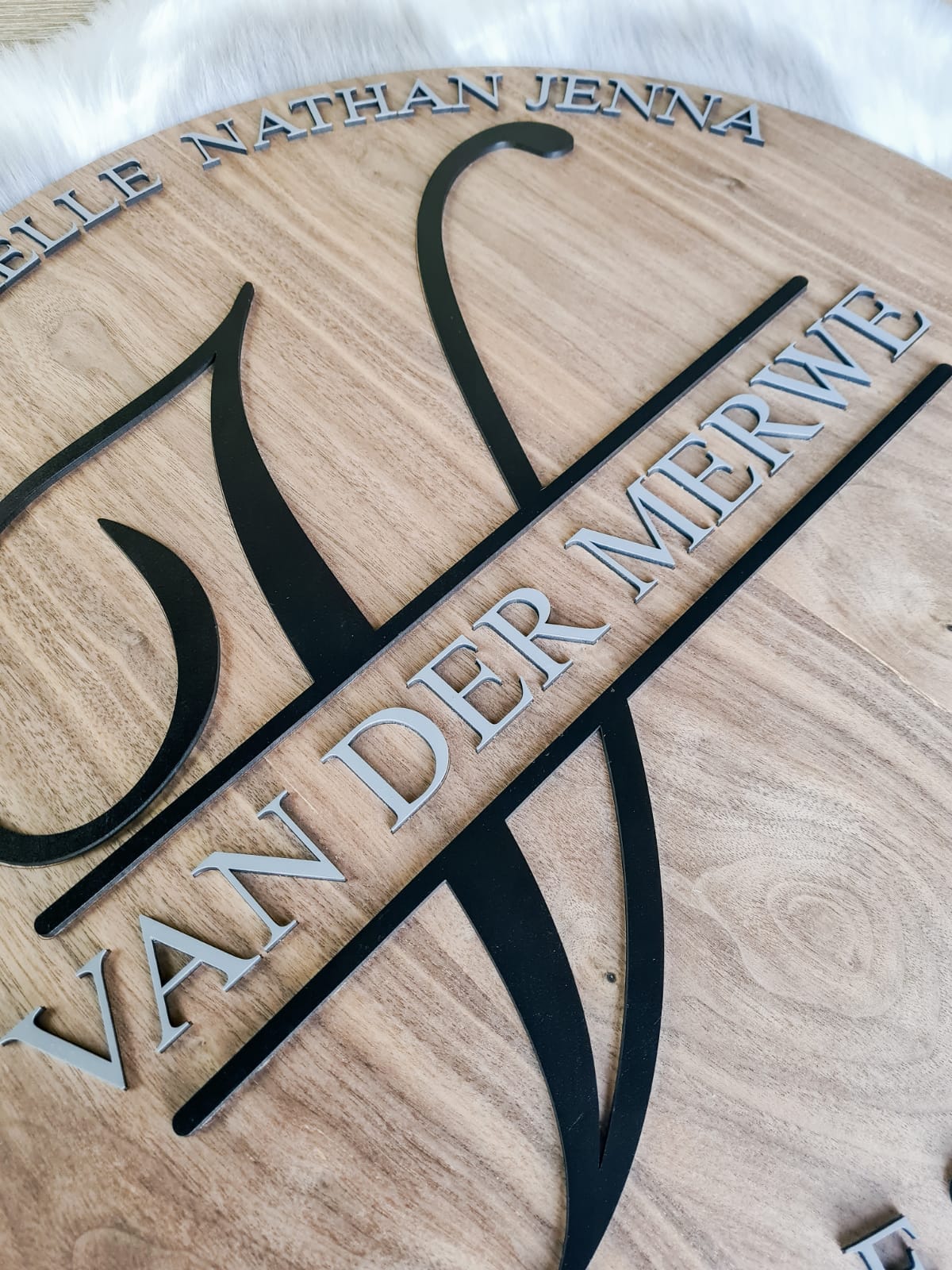 Round Wooden Family Name Plaque