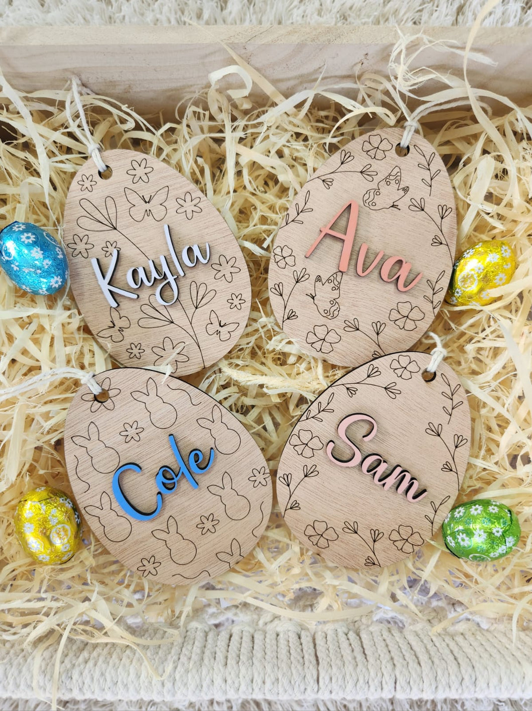 Floral Engraved 3D personalized Easter Basket Tags