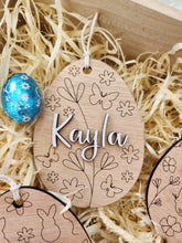 Load image into Gallery viewer, Floral Engraved 3D personalized Easter Basket Tags
