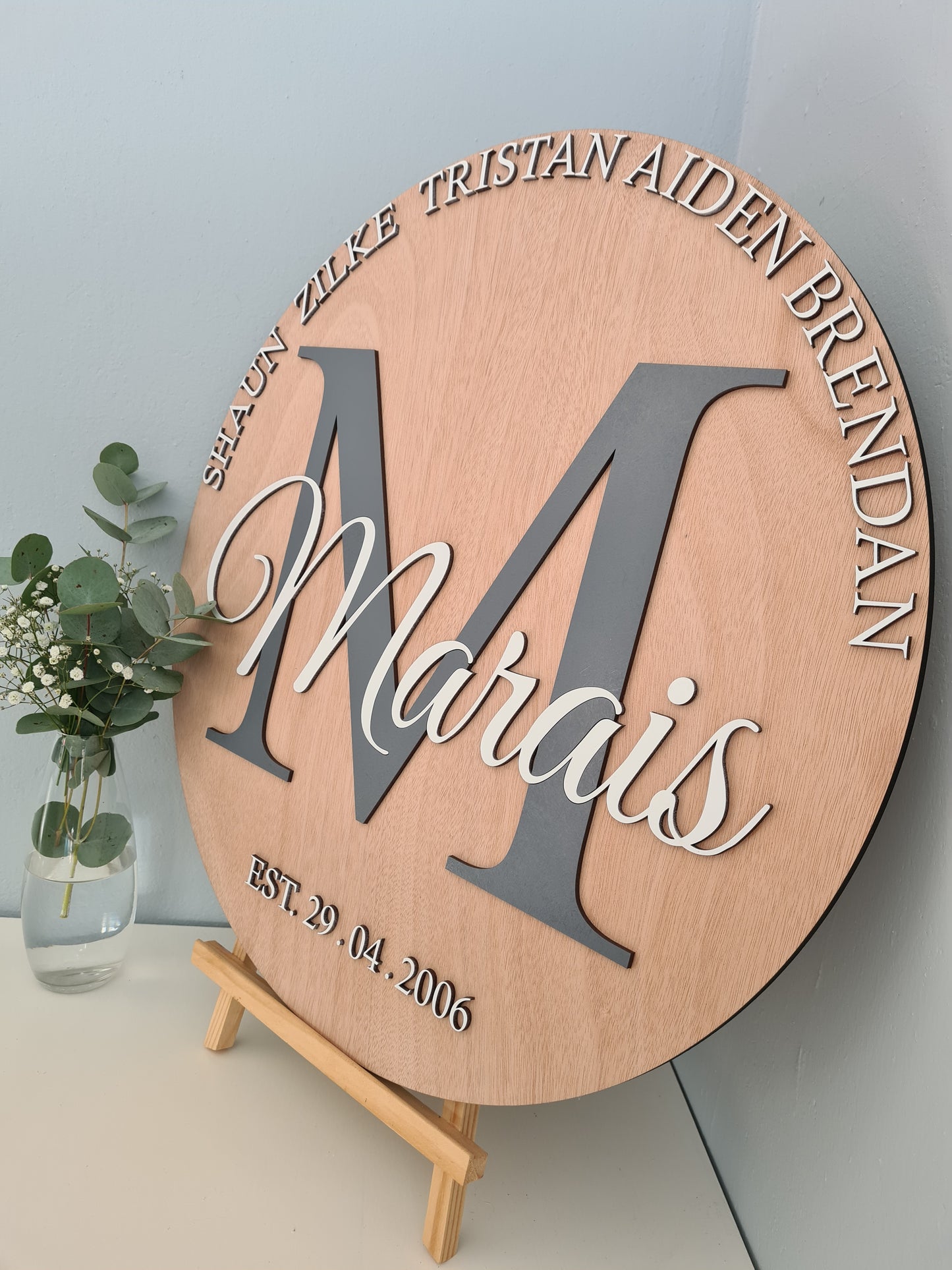 Round Wooden Family Name Plaque