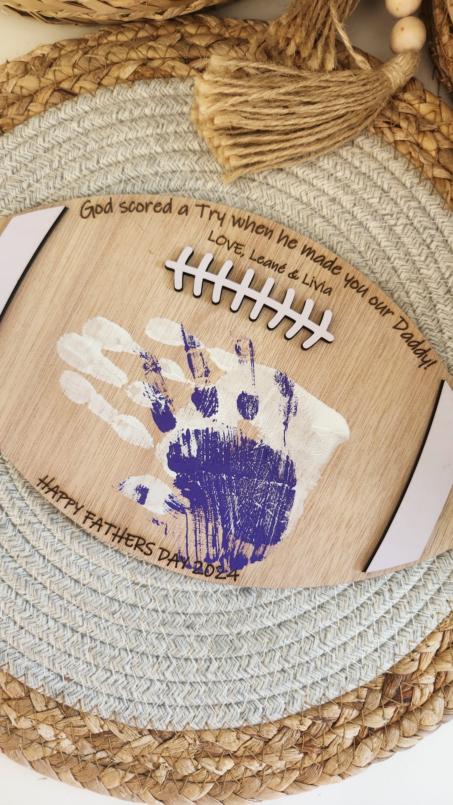 Fathers day rugby ball plaque
