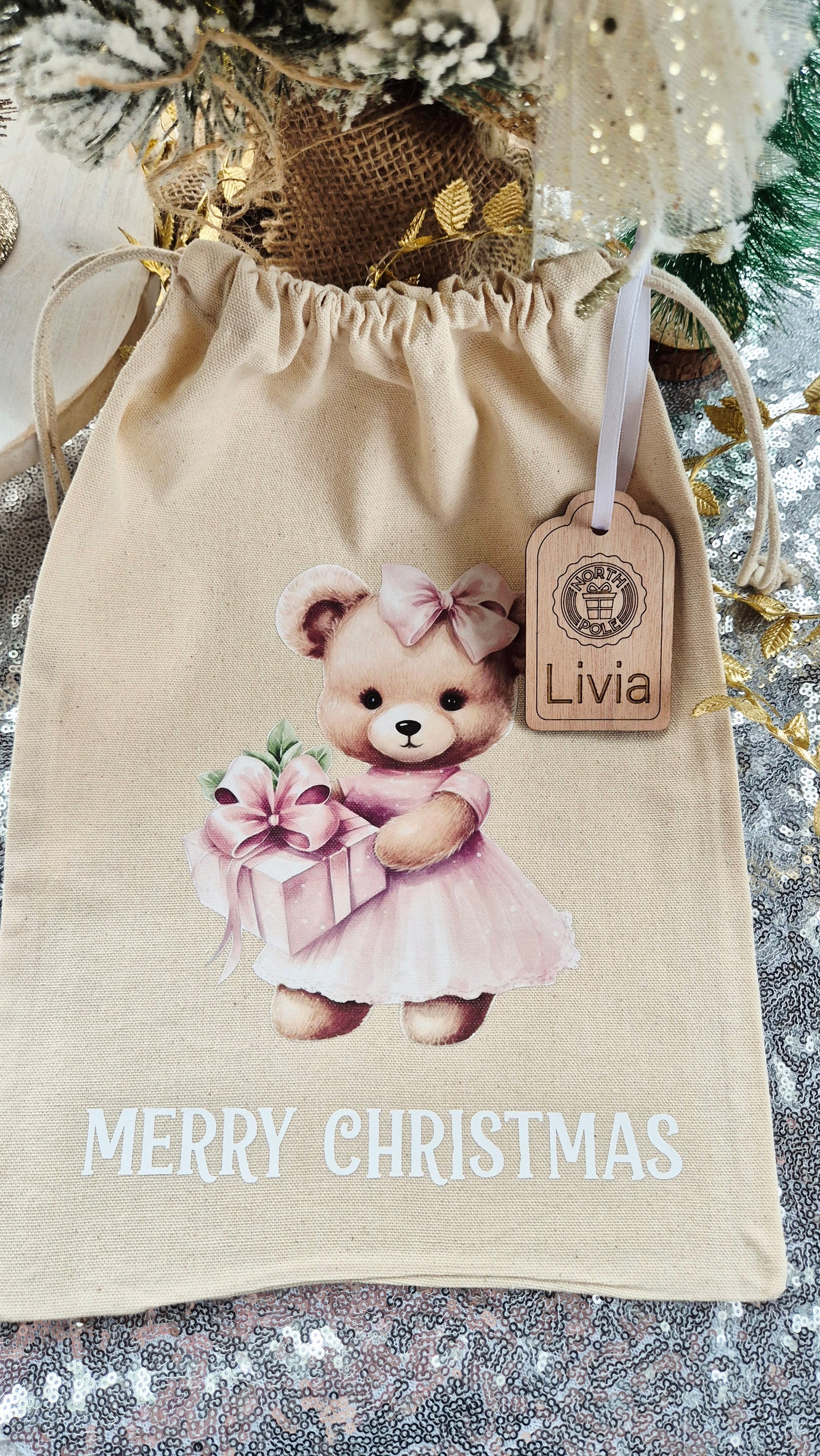 Personalised Christmas bags with tag