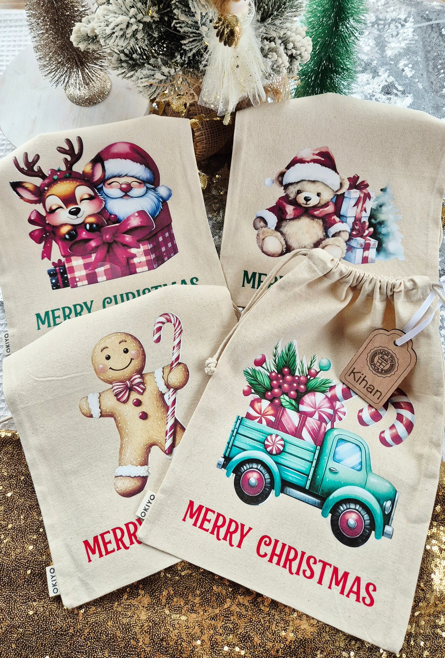 Personalised Christmas bags with tag