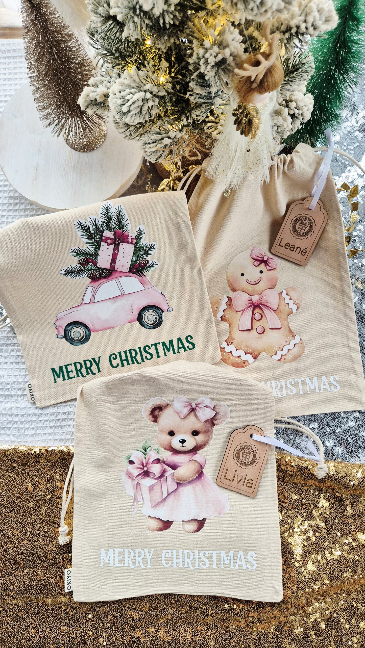 Personalised Christmas bags with tag