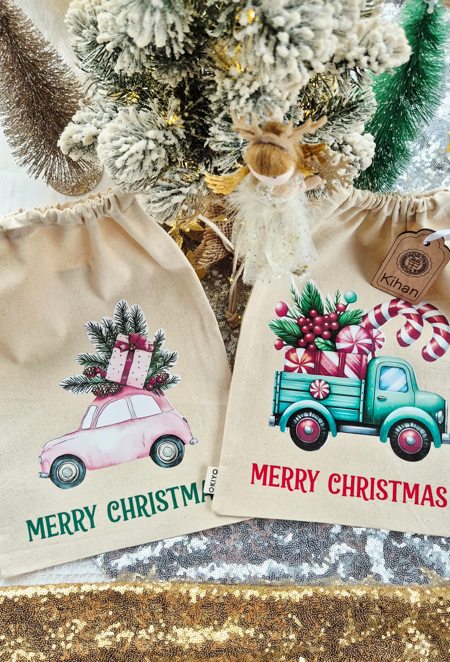 Personalised Christmas bags with tag