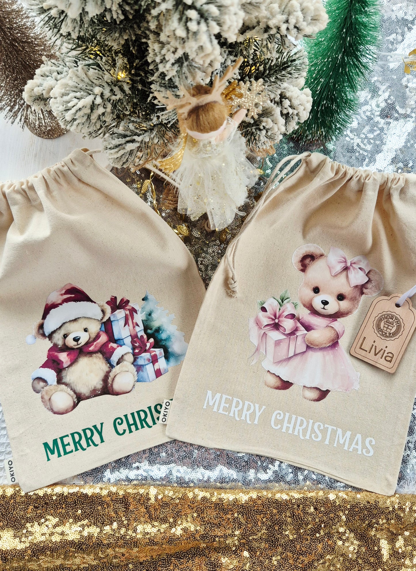Personalised Christmas bags with tag
