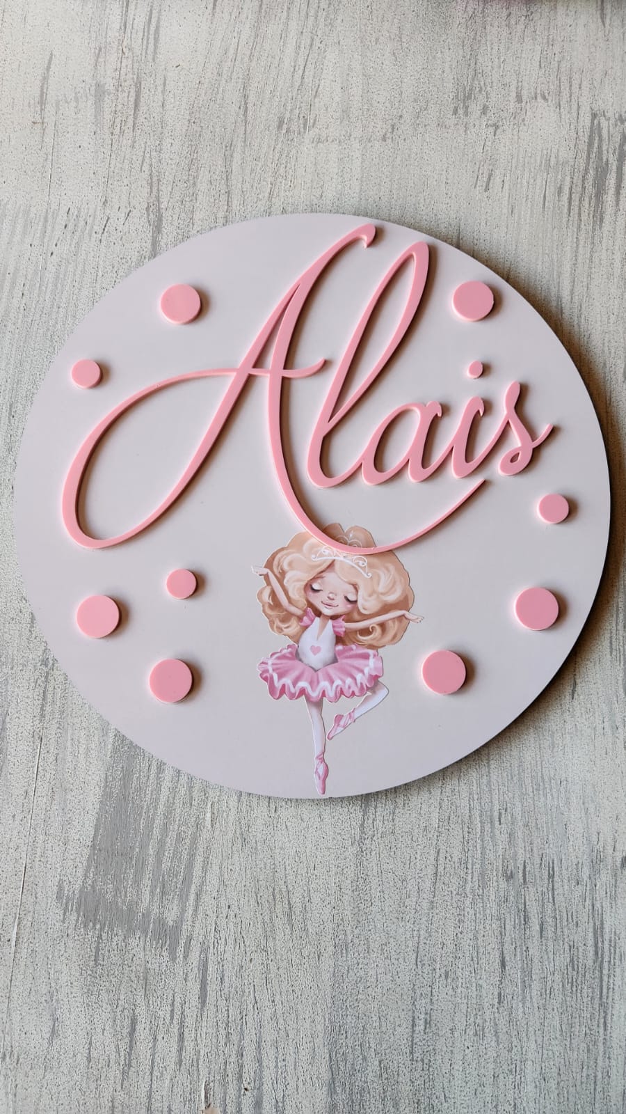 Themed round wooden name plaque (400mm)