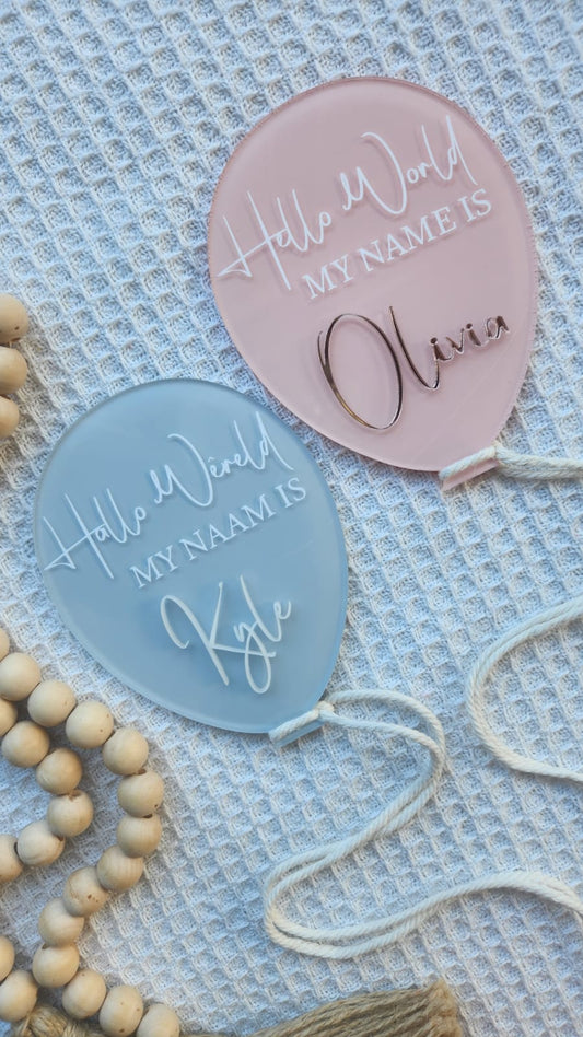 Acrylic Balloon birth announcement Plaque