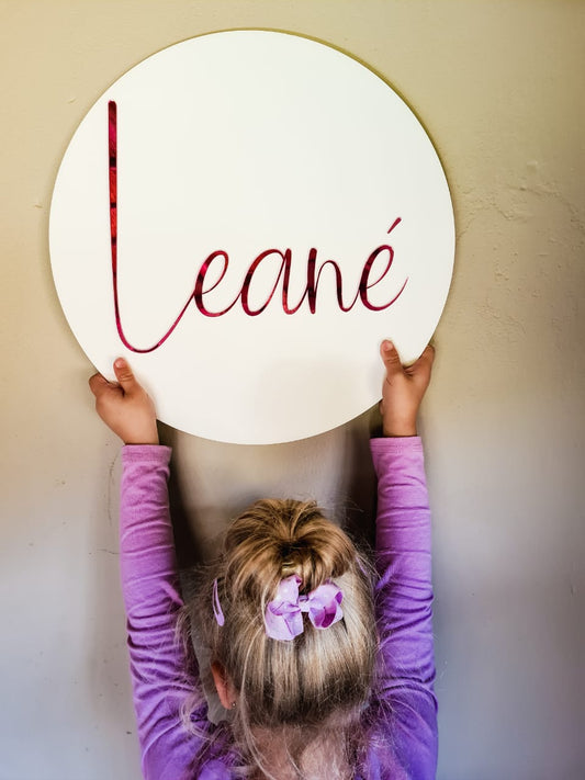 Round Acrylic on Painted Wood Name Plaque