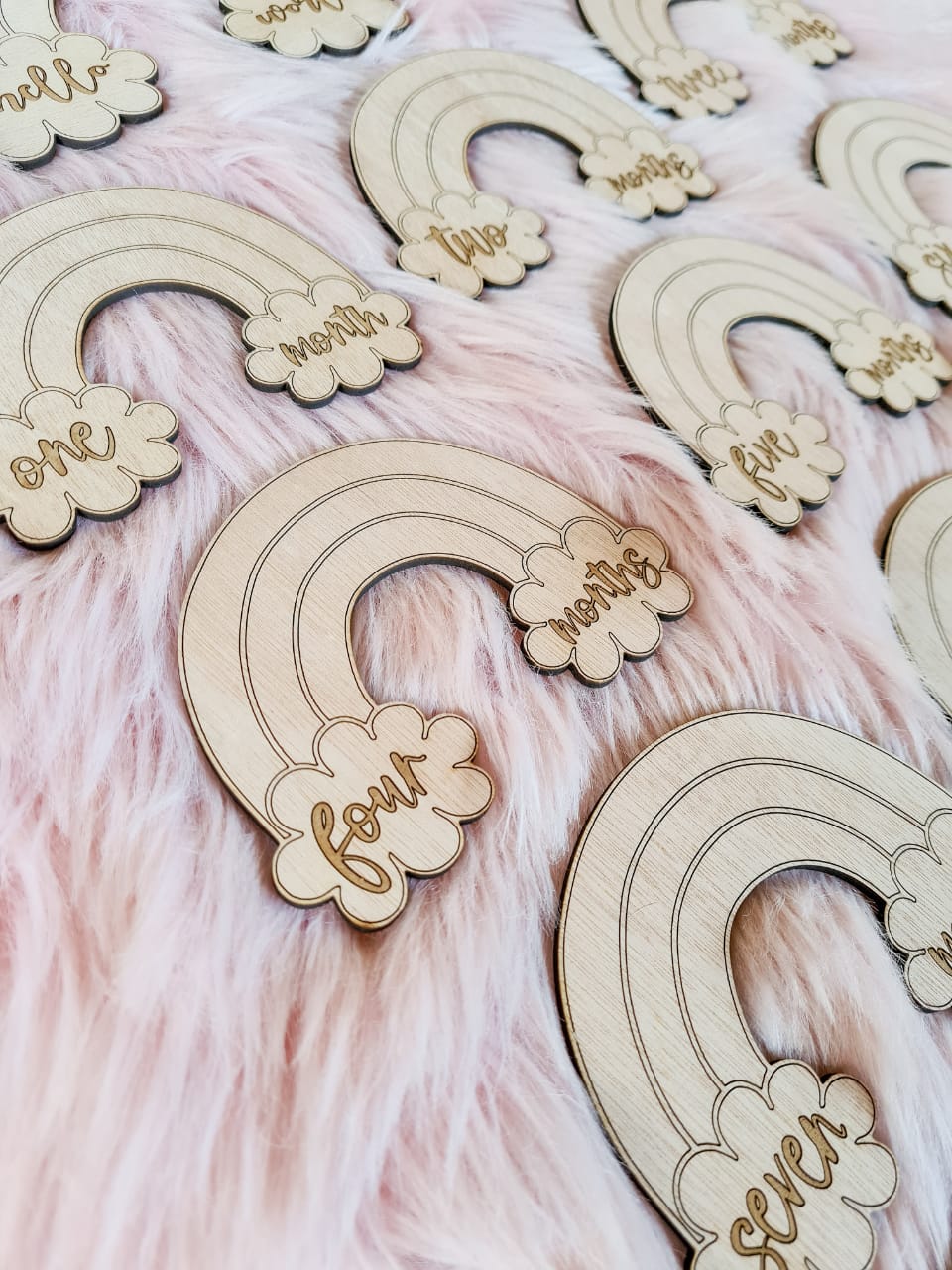Wooden Rainbow Milestones Keepsakes and Birth Announcement