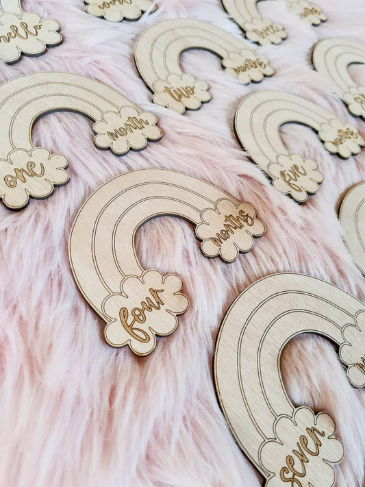 Wooden Rainbow Milestones Keepsakes and Birth Announcement