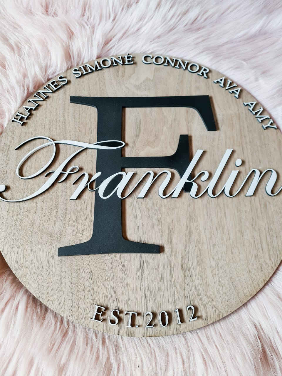 Round Wooden Family Name Plaque