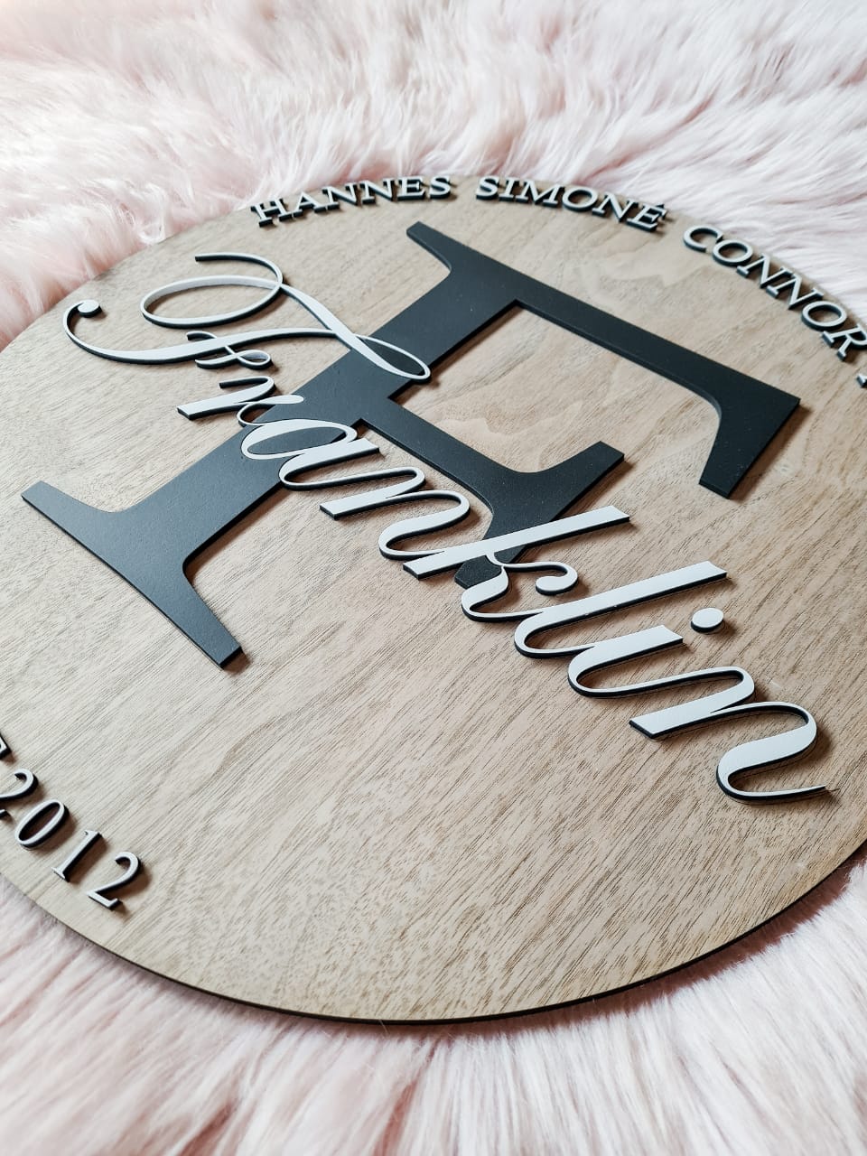 Round Wooden Family Name Plaque
