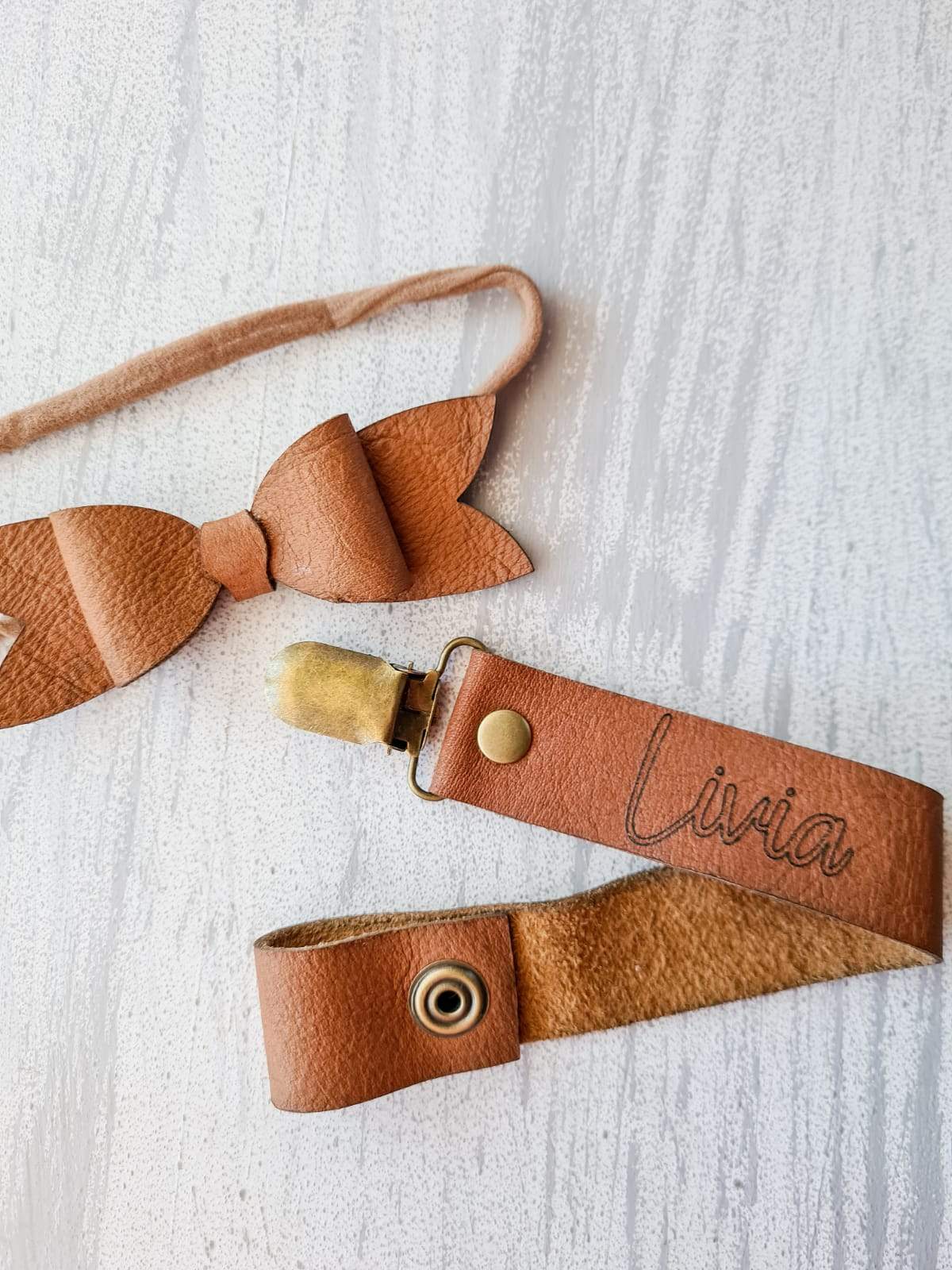 Genuine Leather Handmade Dummy Clip and Bow Tie Combo