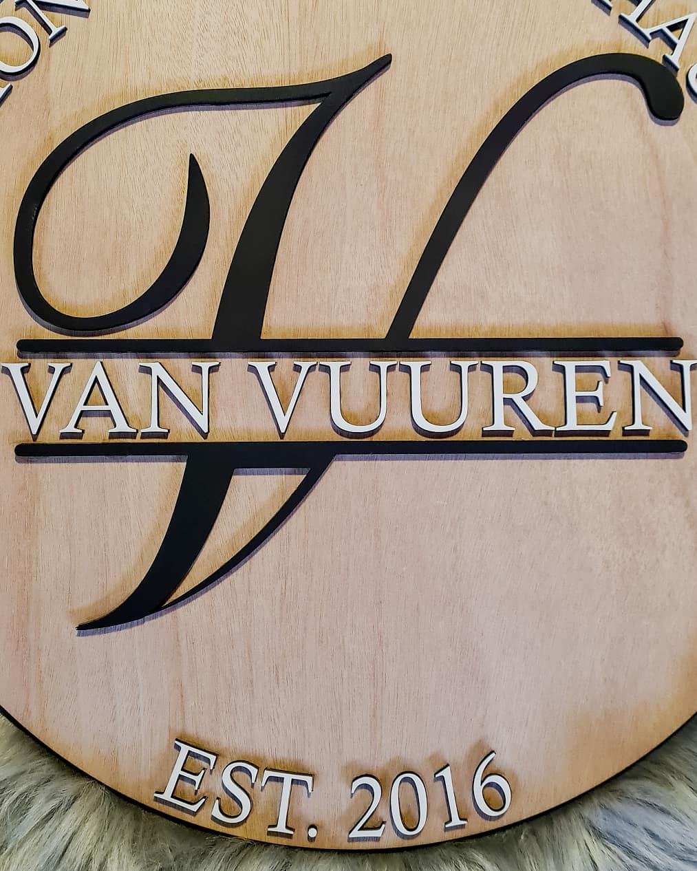 Round Wooden Family Name Plaque