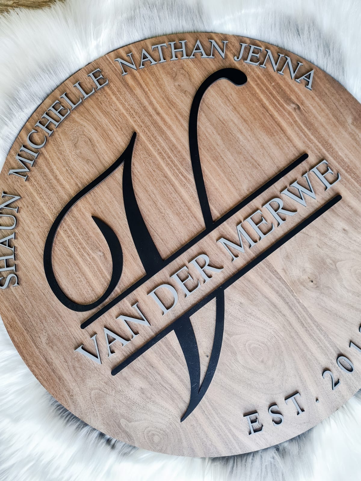 Round Wooden Family Name Plaque