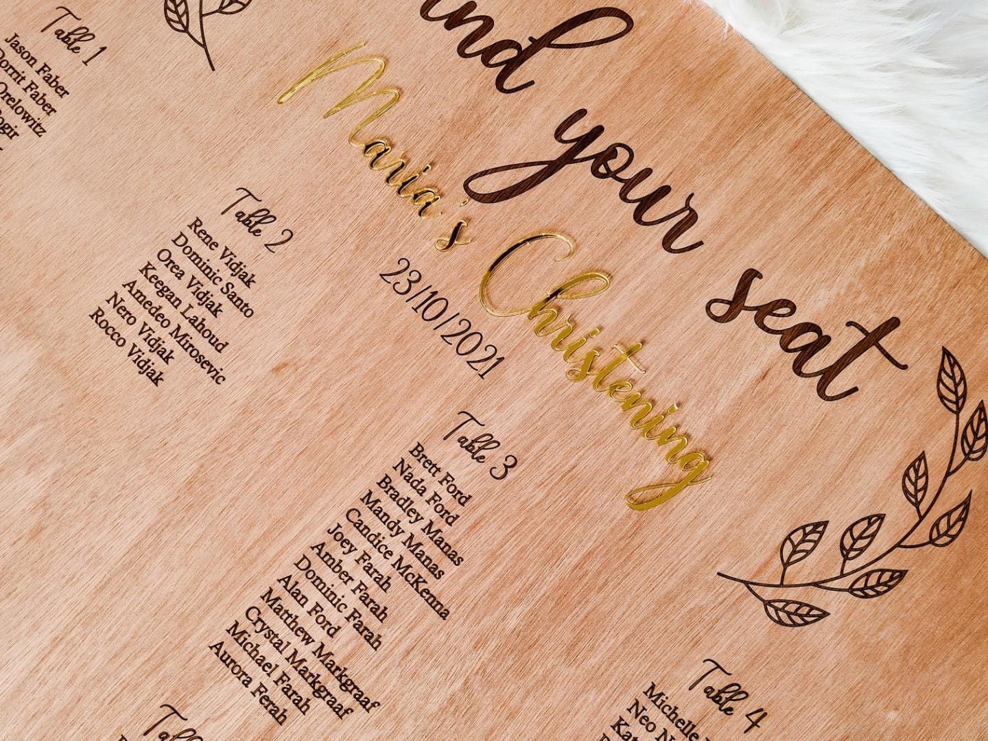 Welcome signage and/or table seating Board