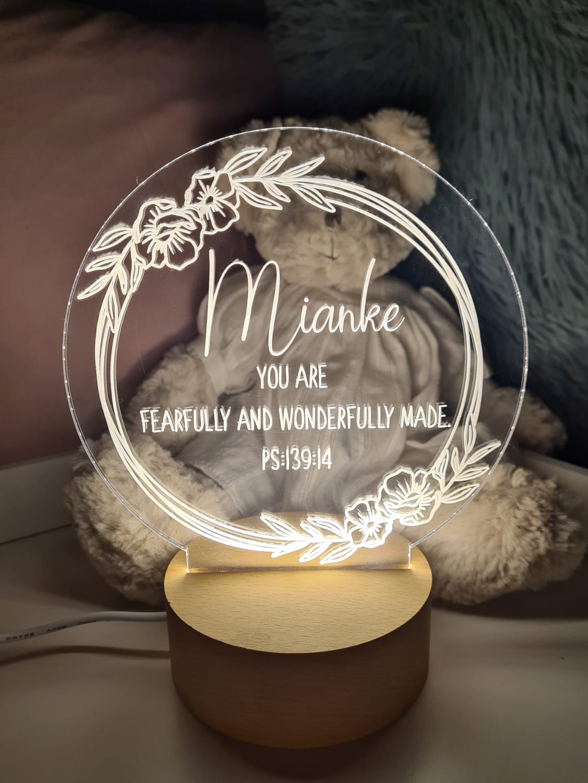Floral LED night lights with LED base (personalised)
