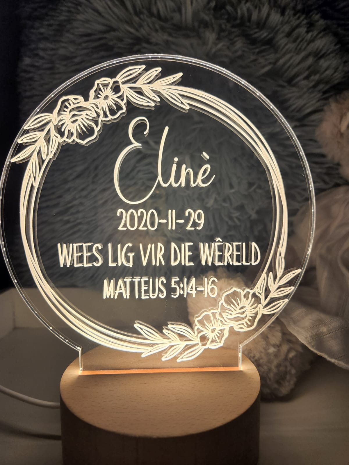 Floral LED night lights with LED base (personalised)